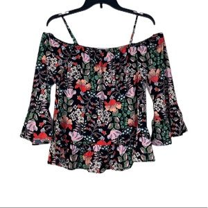 Eci New York floral blouse off shoulder spring top size Small black